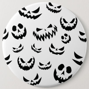 Jack O Lantern Pumpkin Face Black and White 6 Cm Round Badge