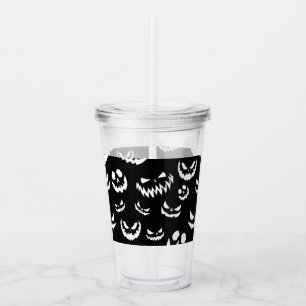 Jack O Lantern Pumpkin Face Black and White Acrylic Tumbler