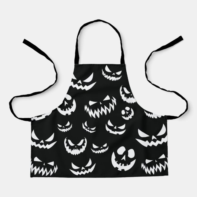 Jack O Lantern Pumpkin Face Black and White Apron (Front)