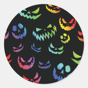 Jack O Lantern Pumpkin Face Black and White Classic Round Sticker