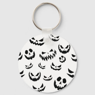 Jack O Lantern Pumpkin Face Black and White Key Ring