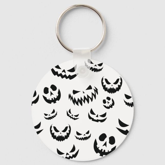 Jack O Lantern Pumpkin Face Black and White Key Ring (Front)