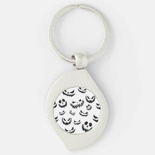 Jack O Lantern Pumpkin Face Black and White Key Ring