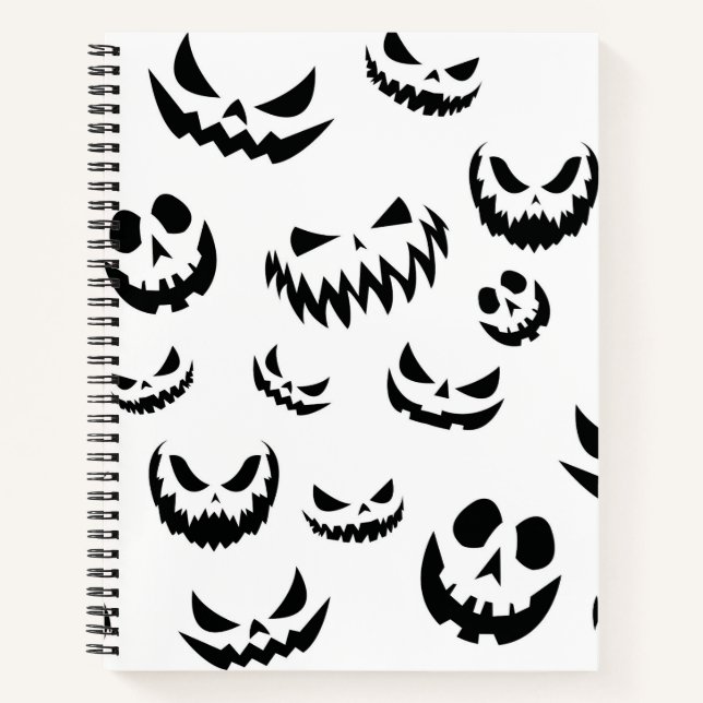 Jack O Lantern Pumpkin Face Black and White Notebook (Front)