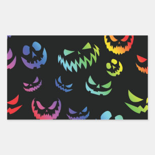 Jack O Lantern Pumpkin Face Black and White Rectangular Sticker