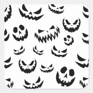 Jack O Lantern Pumpkin Face Black and White Square Sticker