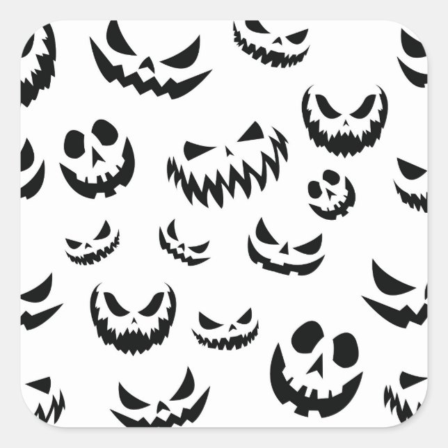 Jack O Lantern Pumpkin Face Black and White Square Sticker (Front)