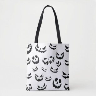 Jack O Lantern Pumpkin Face Black and White Tote Bag