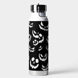 Jack O Lantern Pumpkin Face Black and White Water Bottle
