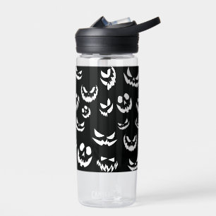 Jack O Lantern Pumpkin Face Black and White Water Bottle