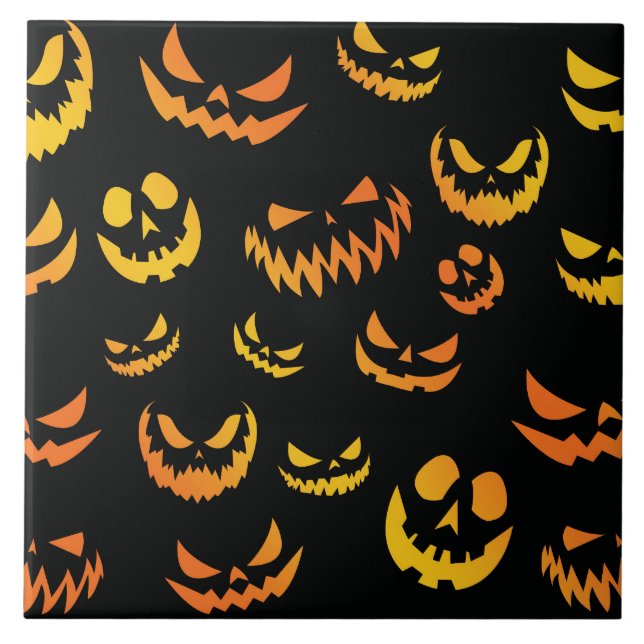 Jack O Lantern Pumpkin Face Ceramic Tile (Front)