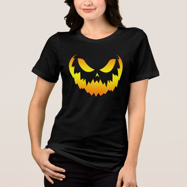 Jack O Lantern Pumpkin Face Gradient Tri-Blend Shirt (Front)