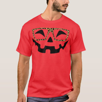 Jack O Lantern Pumpkin Face Halloween Cute Leopard T-Shirt