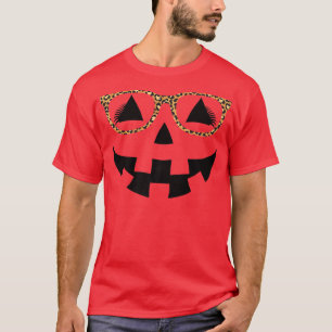 Jack O Lantern Pumpkin Face Leopard Glasses Lashes T-Shirt