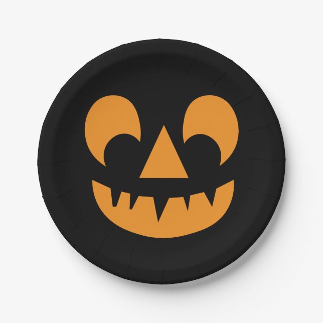 Jack O Lantern Pumpkin Face Paper Plate (Front)