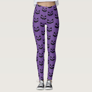 Jack-o-lantern pumpkin face Purple and Black Leggings