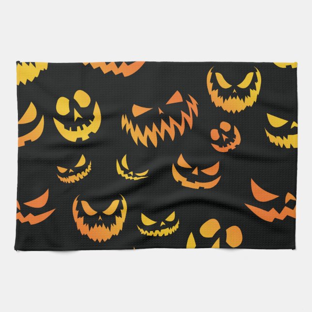 Jack O Lantern Pumpkin Face Tea Towel (Horizontal)