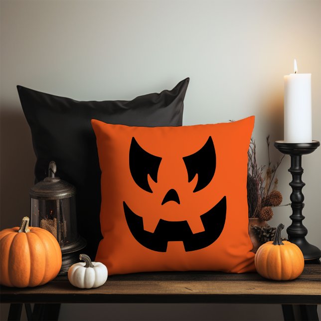 Jack O Lantern Pumpkin Face Throw Pillow (Creator Uploaded)