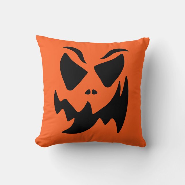 Jack O Lantern Pumpkin Face Throw Pillow (Front)