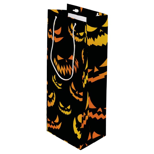 Jack O Lantern Pumpkin Face Wine Gift Bag (Front Angled)