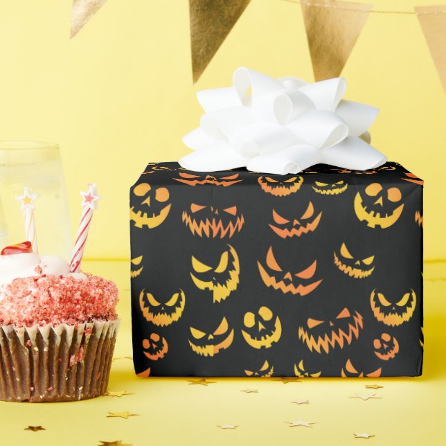 Jack O Lantern Pumpkin Face Wrapping Paper (Birthday Party)