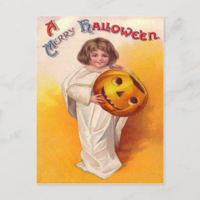Jack O Lantern Pumpkin Ghost Child Postcard (Front)