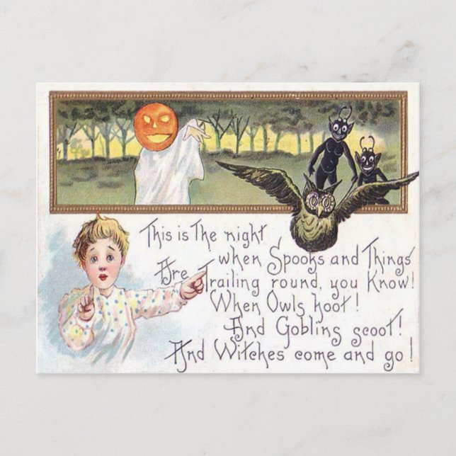 Jack O' Lantern Pumpkin Ghost Owl Goblin Postcard (Front)