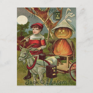 Jack O' Lantern Pumpkin Goat Full Moon Postcard