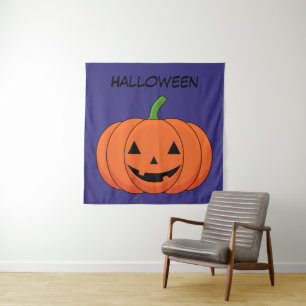 Jack-O'-Lantern Pumpkin Halloween Add Your Text Tapestry