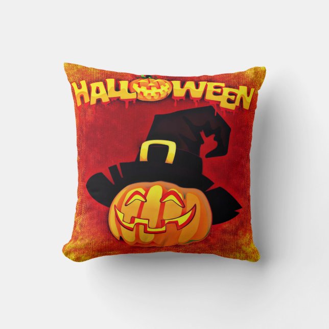 Jack O Lantern Pumpkin Halloween Cushion (Front)