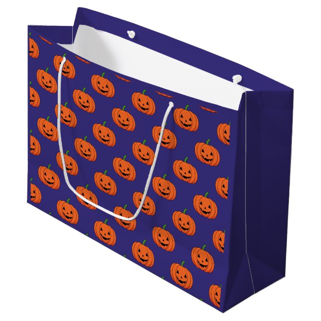 Jack-O'-Lantern Pumpkin Halloween Pattern Large Gift Bag (Front Angled)