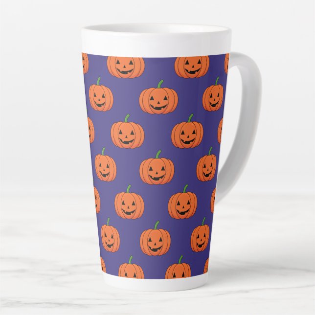 Jack-O'-Lantern Pumpkin Halloween Pattern Latte Mug (Right Angle)