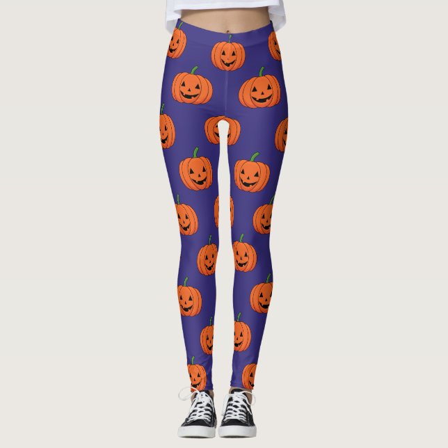 Jack-O'-Lantern Pumpkin Halloween Pattern Leggings (Front)