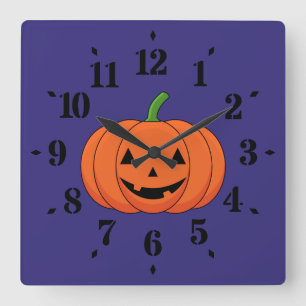 Jack-O'-Lantern Pumpkin Halloween Square Wall Clock