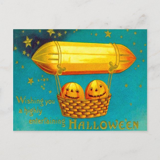 Jack O' Lantern Pumpkin Hot Air Balloon Postcard (Front)