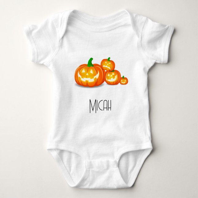 Jack-O-Lantern Pumpkin Monogram Name Baby Bodysuit (Front)