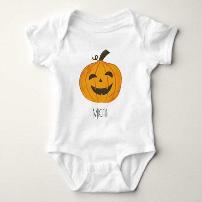 Jack-O-Lantern Pumpkin Monogram Name Baby Bodysuit (Front)