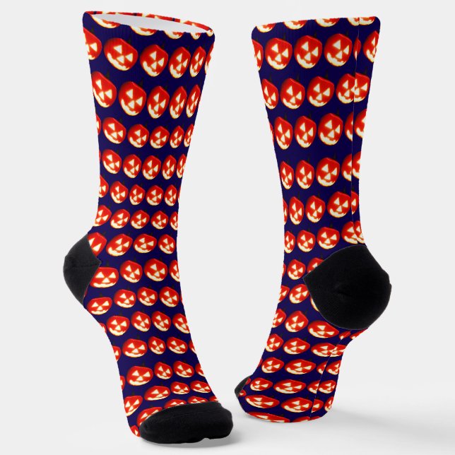 Jack O Lantern Pumpkin - Navy Blue Background  Socks (Angled)