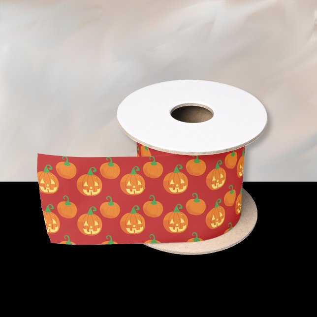 Jack-o-Lantern Pumpkin Pattern Halloween Ribbon Satin Ribbon (Cute Halloween ribbon with a Jack-o-lantern pumpkin pattern .)