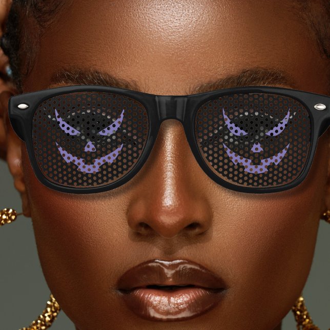 Jack O Lantern Pumpkin Purple & Black Halloween Retro Sunglasses (black and purple jack o lantern pumpkin face retro sunglasses for Halloween)