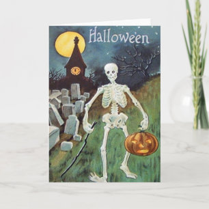 Jack O' Lantern Pumpkin Skeleton Cemetery Card