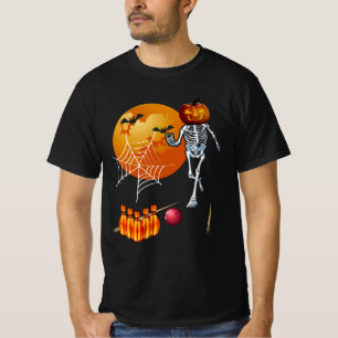 Jack O Lantern Pumpkin Skeleton Playing Bowling Ha T-Shirt