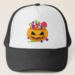 jack o lantern pumpkin trucker hat