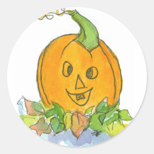 Jack-O-Lantern Pumpkin Watercolor Illustration Classic Round Sticker
