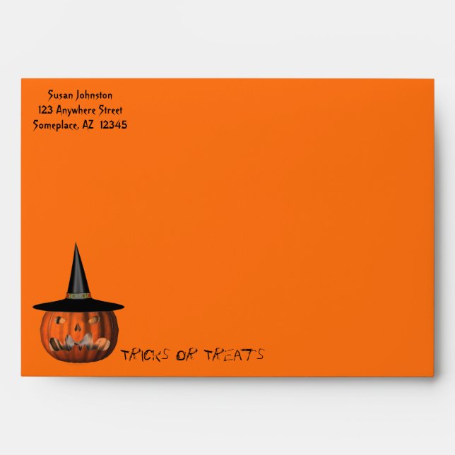 Jack O Lantern Pumpkin Witch Hat Halloween Envelope (Front)
