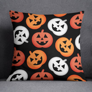 Jack O Lantern Pumpkins Black Halloween Cushion