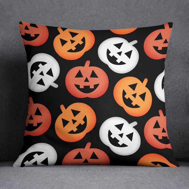 Jack O Lantern Pumpkins Black Halloween Cushion (Creator Uploaded)