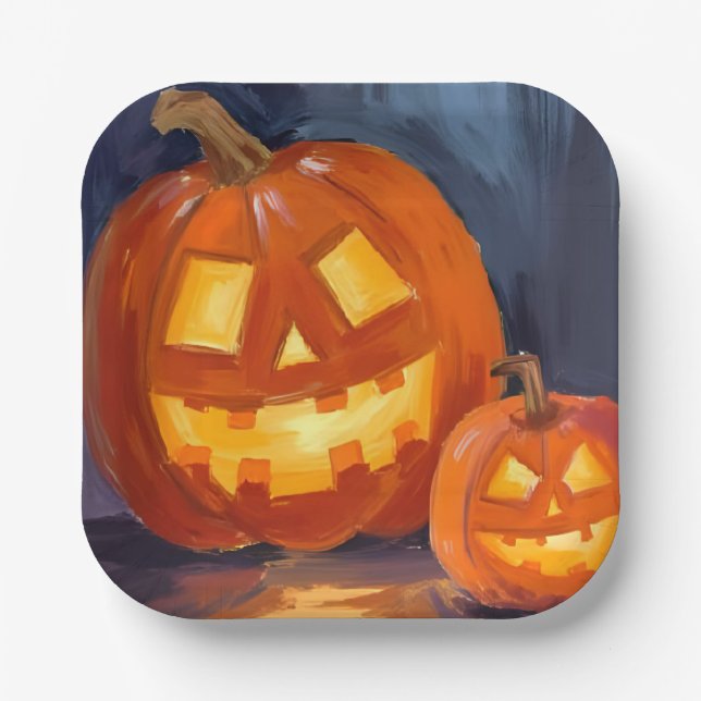 Jack-O-Lantern Pumpkins Halloween Paper Plate (Front)