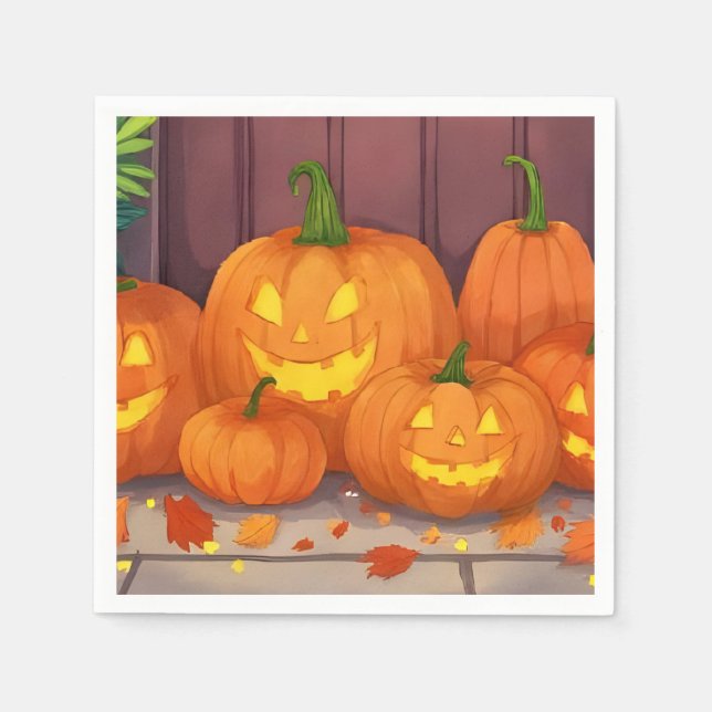 Jack-O-Lantern Pumpkins Halloween Party Napkin (Front)