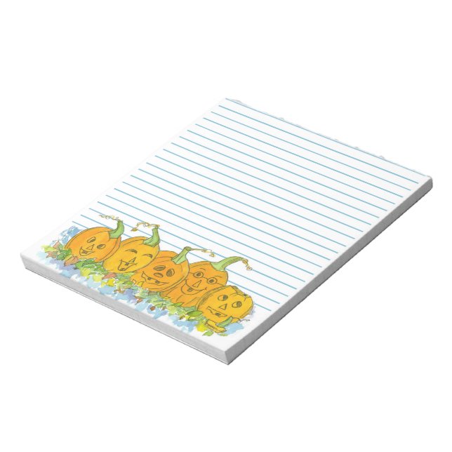 Jack-O-Lantern Pumpkins Halloween Watercolor Lined Notepad (Rotated)